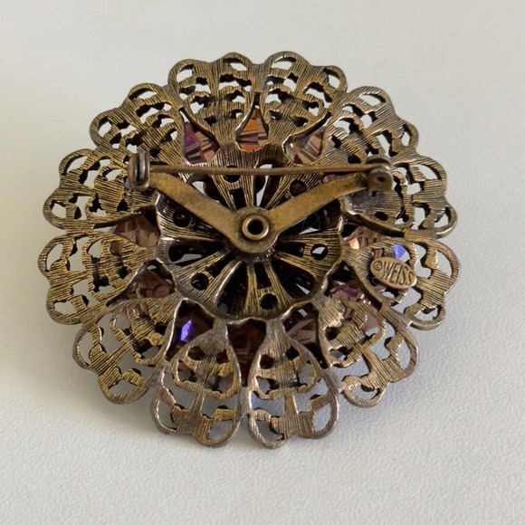 Vintage Weiss Signed Amber Orange AB Rhinestone Crystal Statement Brooch Pin - Picture 4 of 9